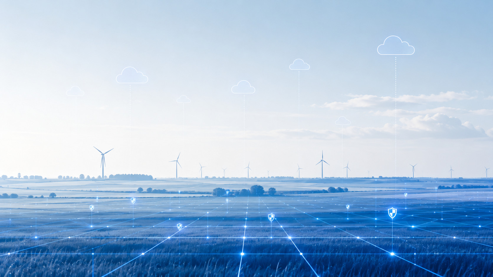 Abstrakte Darstellung norddeutscher Landschaft mit digitaler Infrastruktur
