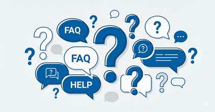 Stilisierte Fragezeichen und Sprechblasen