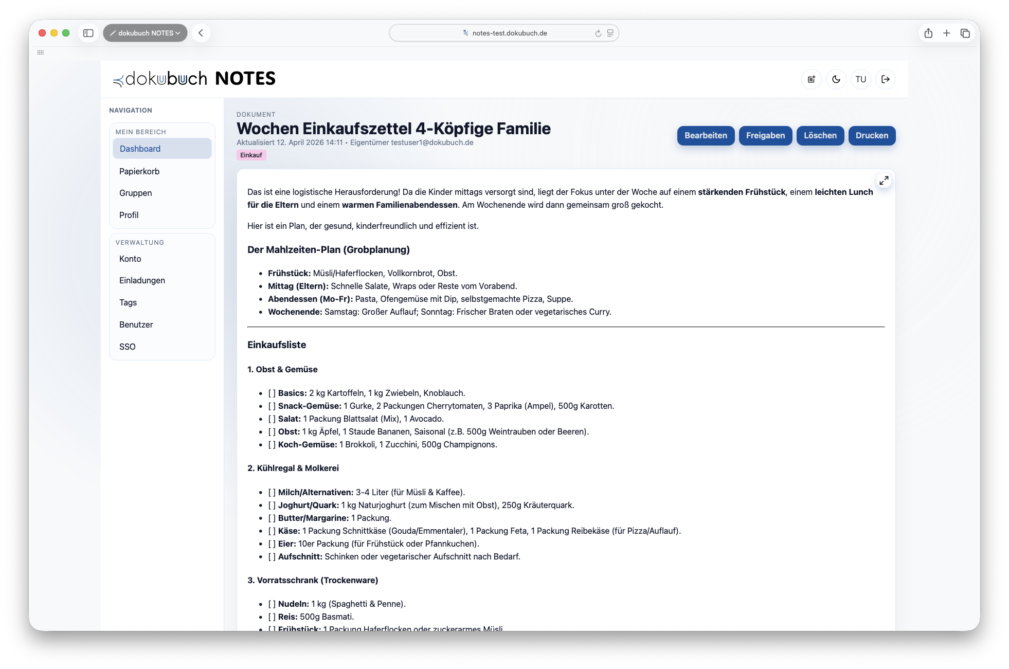 Dokumentansicht für Teamwissen in dokubuch NOTES
