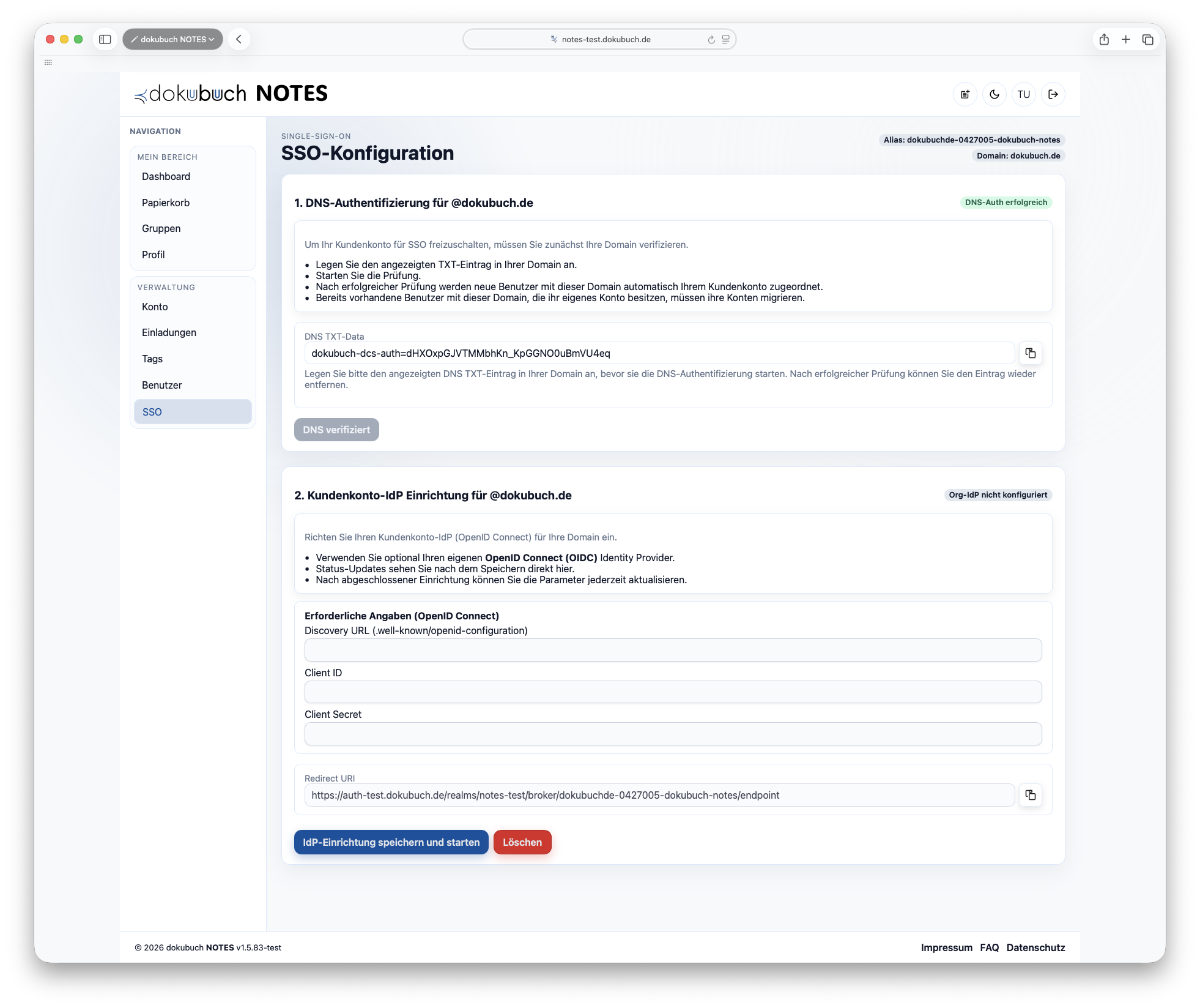 Single Sign-on und Zugriffskontrolle in dokubuch NOTES