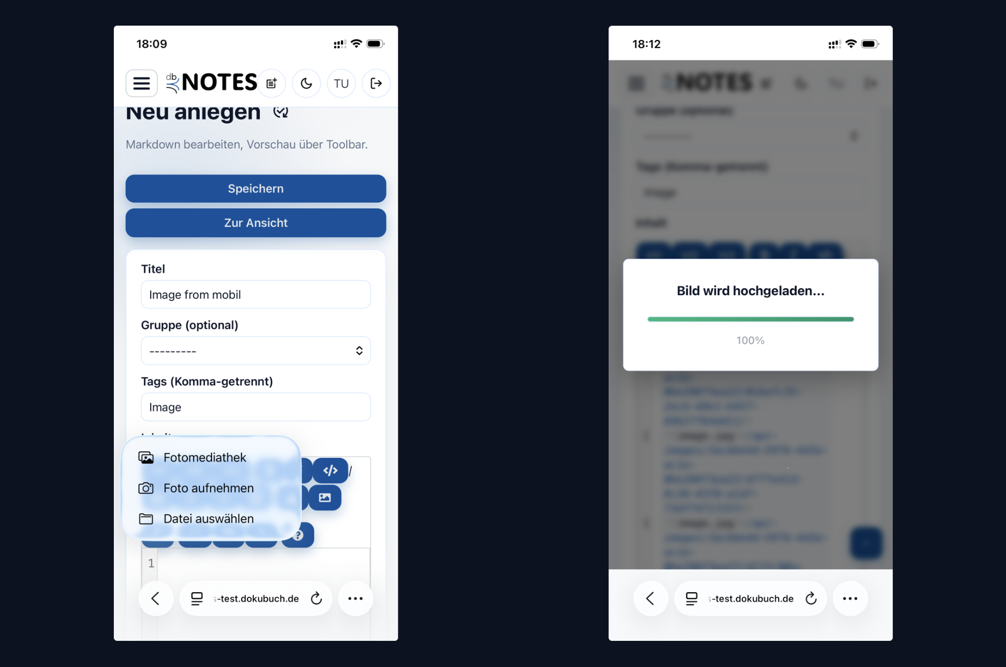 Mobiler Foto-Import in dokubuch NOTES