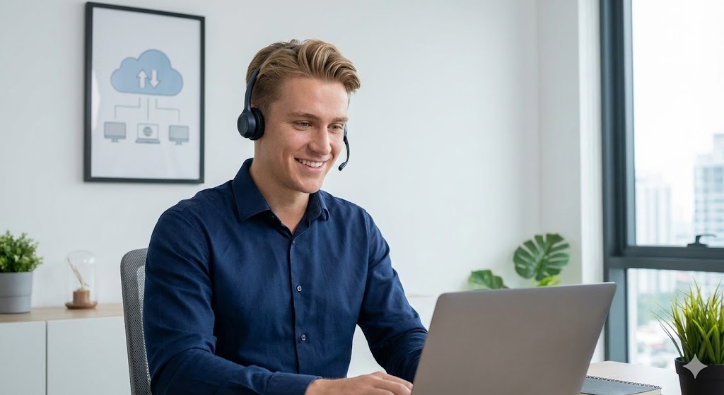 Freundlicher Kundenservice-Mitarbeiter mit Headset